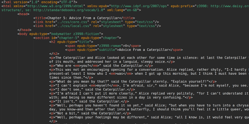 A screenshot of the code of a Standard Ebook file